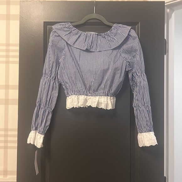 Blue gingham long sleeve crop top - Picture 2 of 2